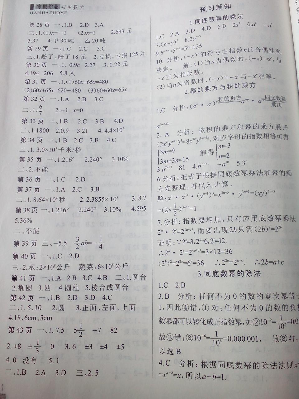 2015年新思维寒假作业七年级数学人教版 第10页