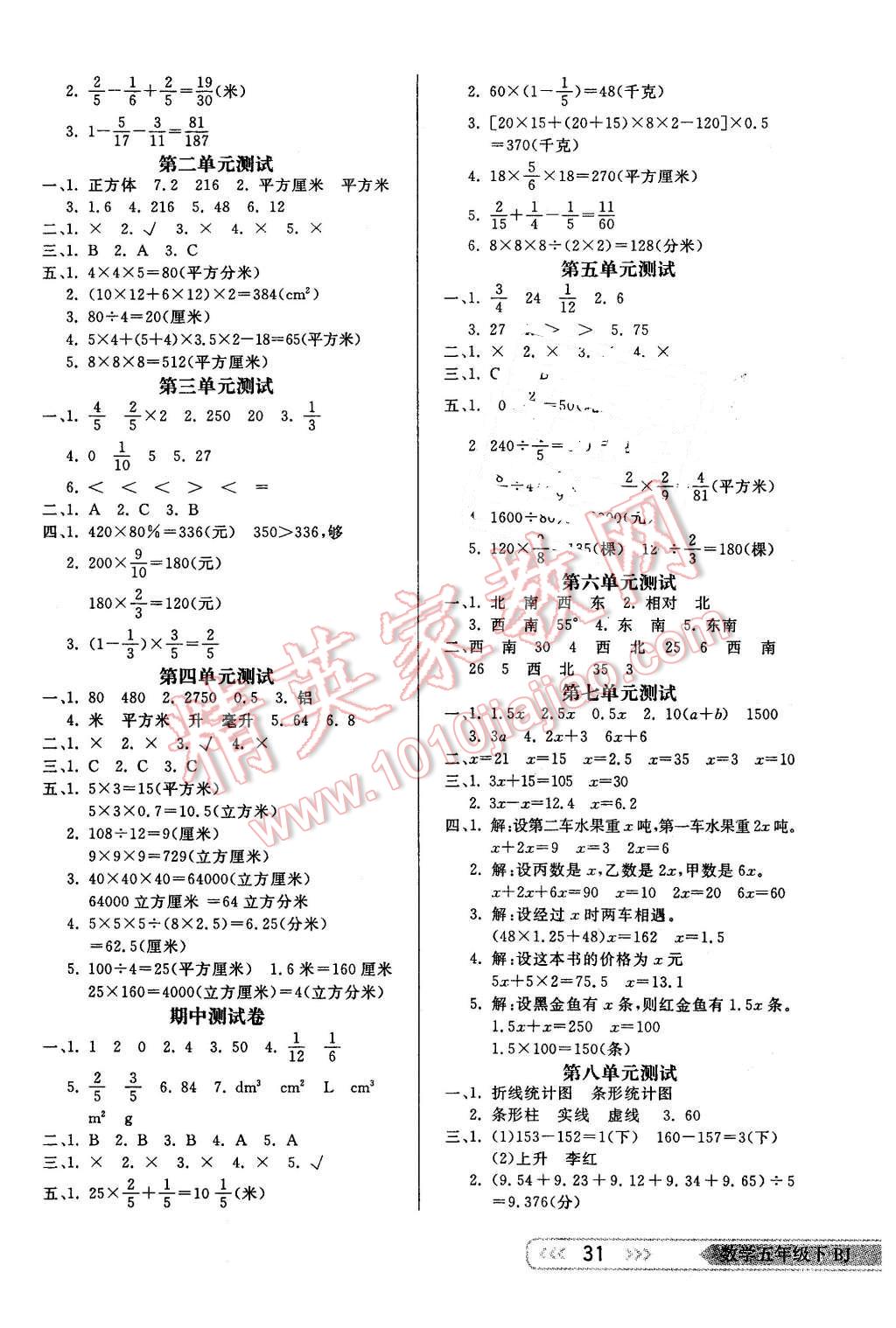 2016年小學(xué)生學(xué)習(xí)樂園隨堂練五年級數(shù)學(xué)下冊北師大版 第7頁