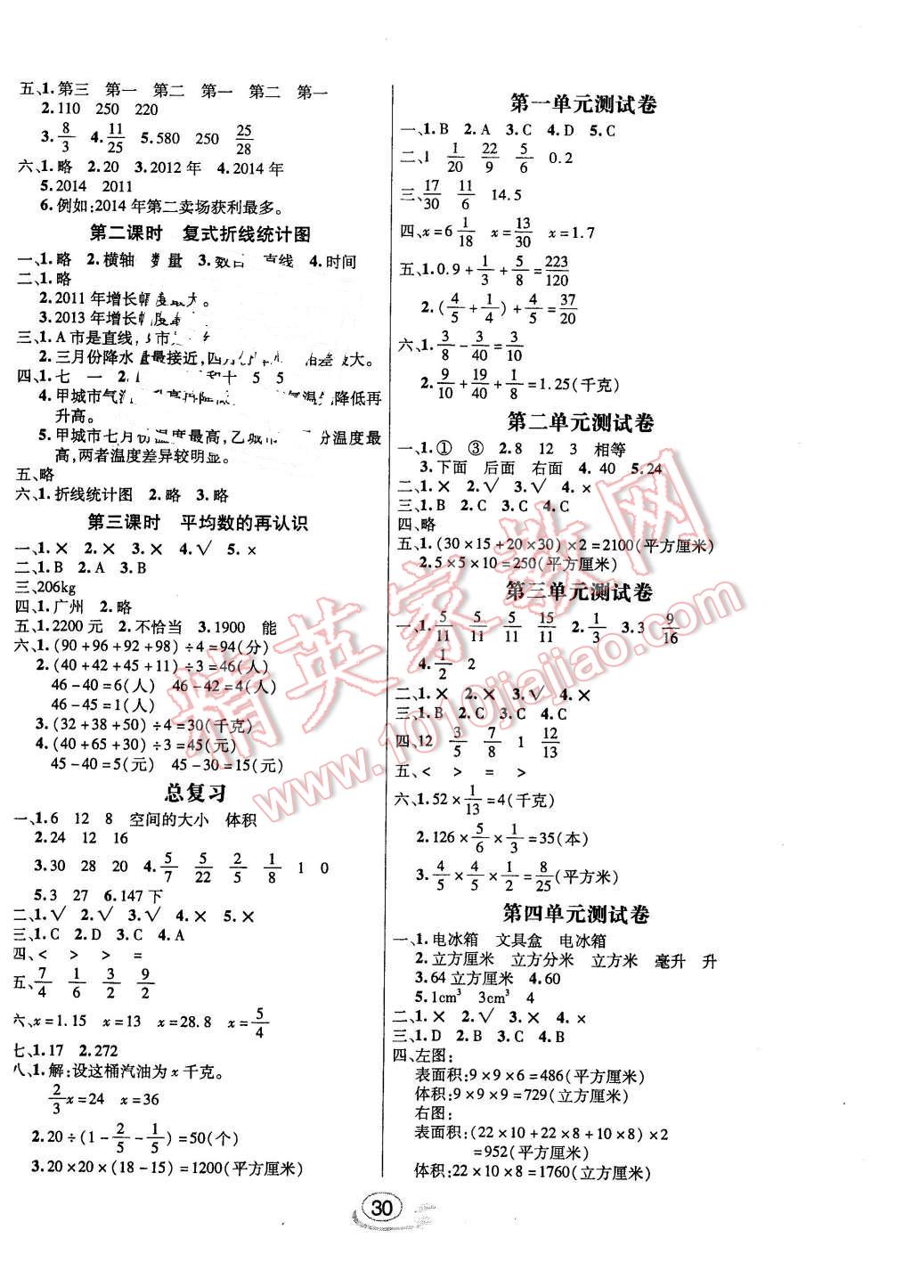 2016年全能测控课堂练习五年级数学下册北师大版 第6页