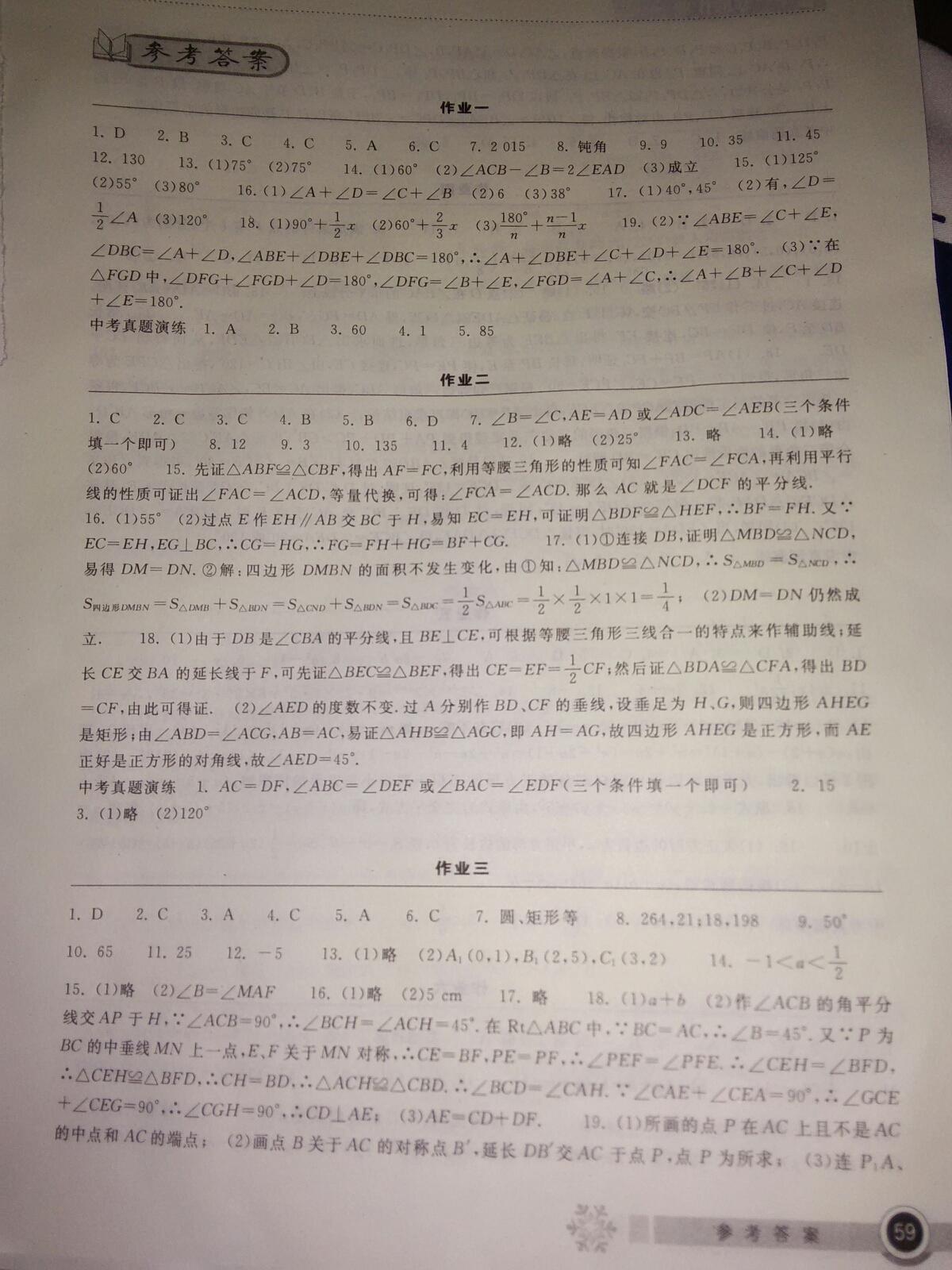 长江作业本寒假作业八年级数学人教版湖北教育出版社 第13页