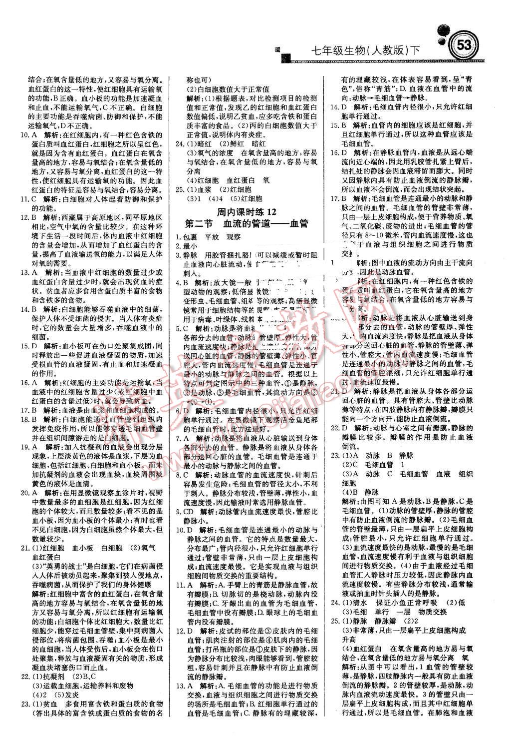 2016年輕巧奪冠周測月考直通中考七年級生物下冊人教版 第5頁