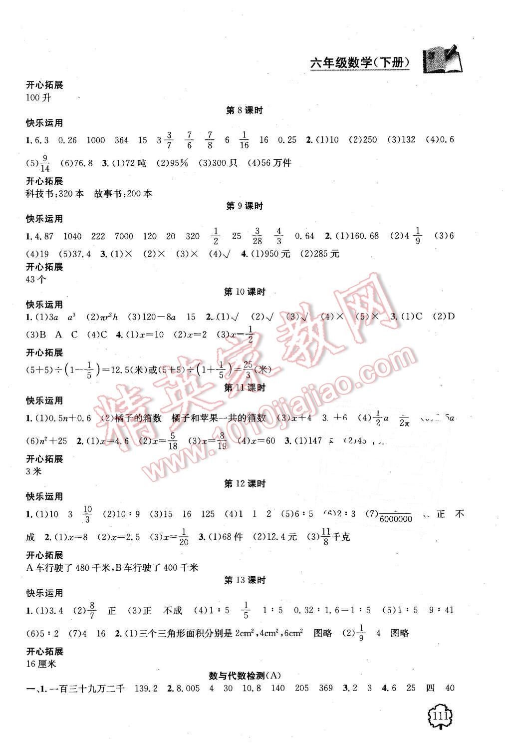 2016年金鑰匙1加1課時作業(yè)六年級數(shù)學下冊江蘇版 第9頁