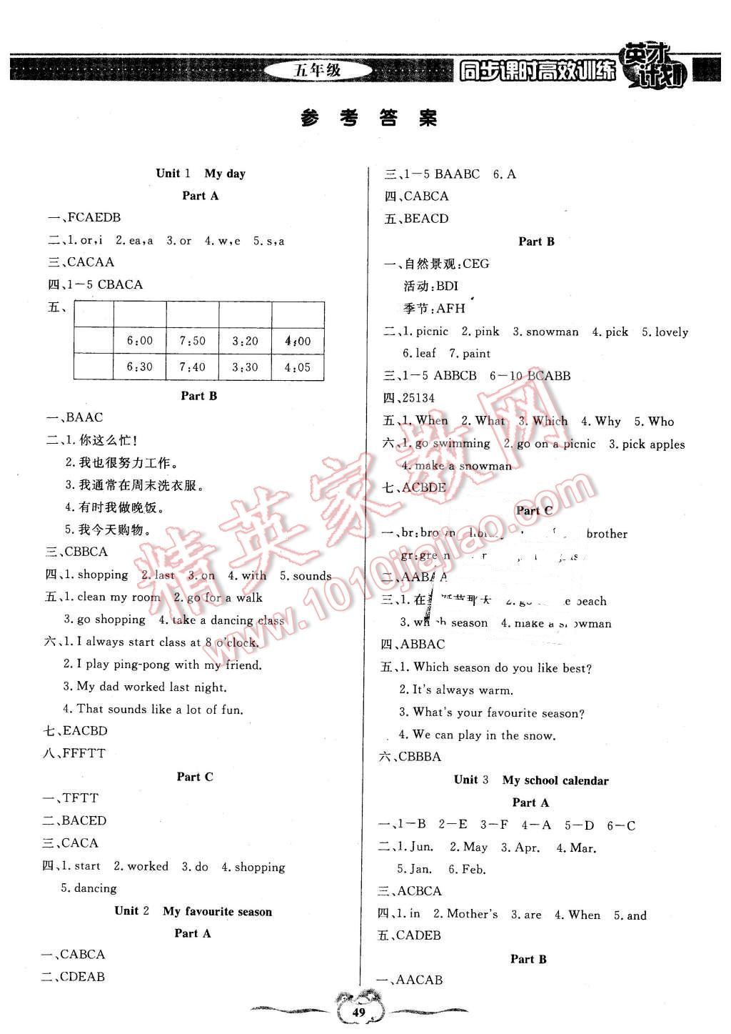 2016年英才計(jì)劃同步課時(shí)高效訓(xùn)練五年級(jí)英語(yǔ)下冊(cè)人教版 第1頁(yè)