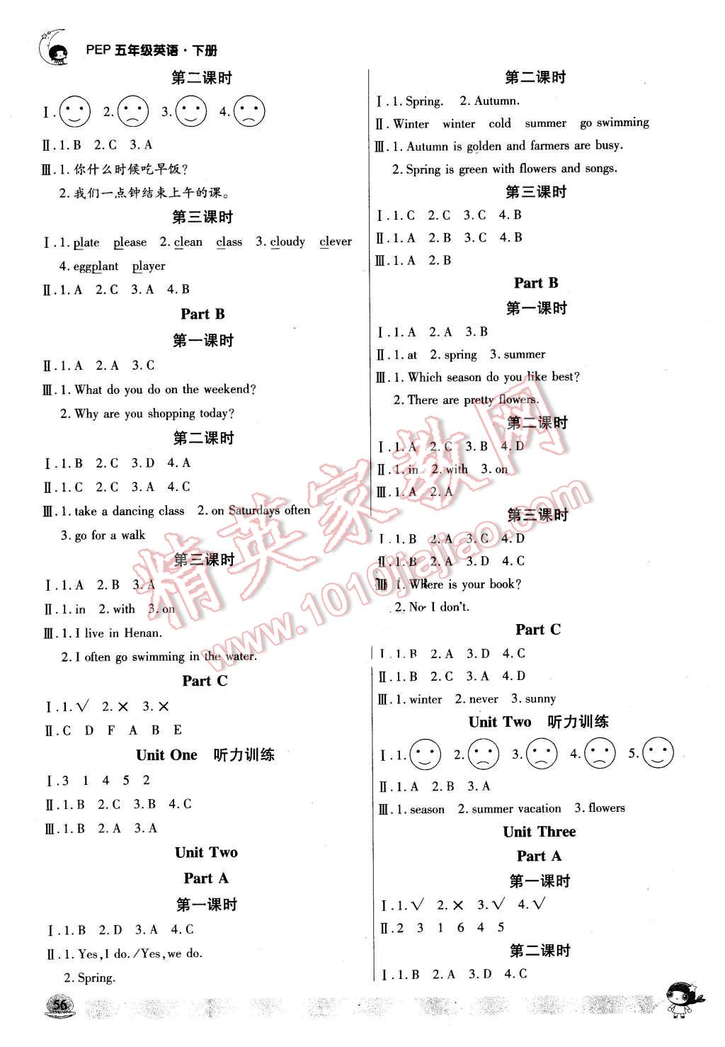 2016年小状元随堂作业五年级英语下册人教PEP版 第2页