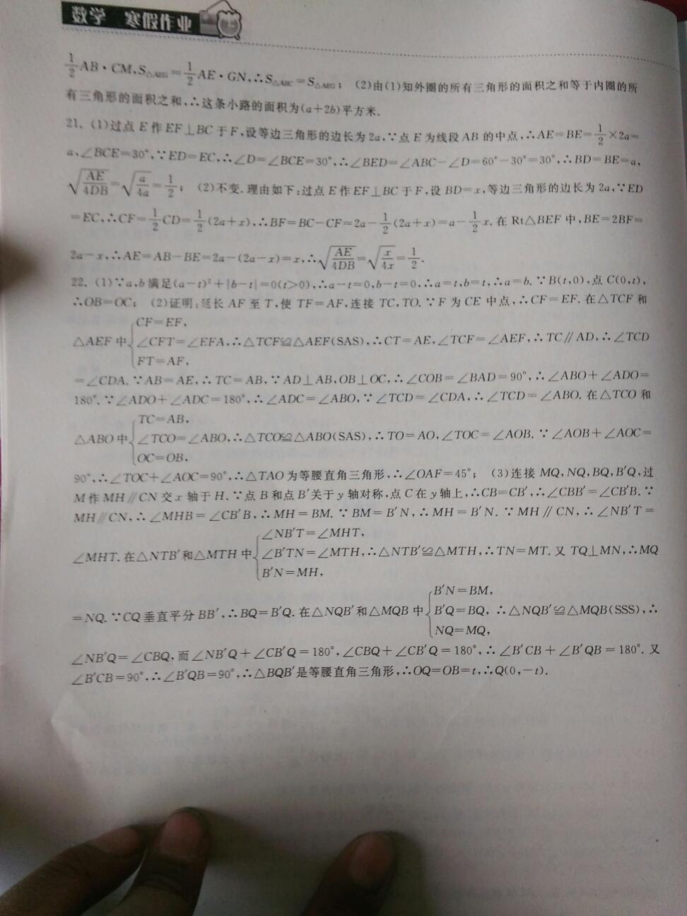 長江作業(yè)本寒假作業(yè)八年級數(shù)學(xué)人教版湖北教育出版社 第25頁