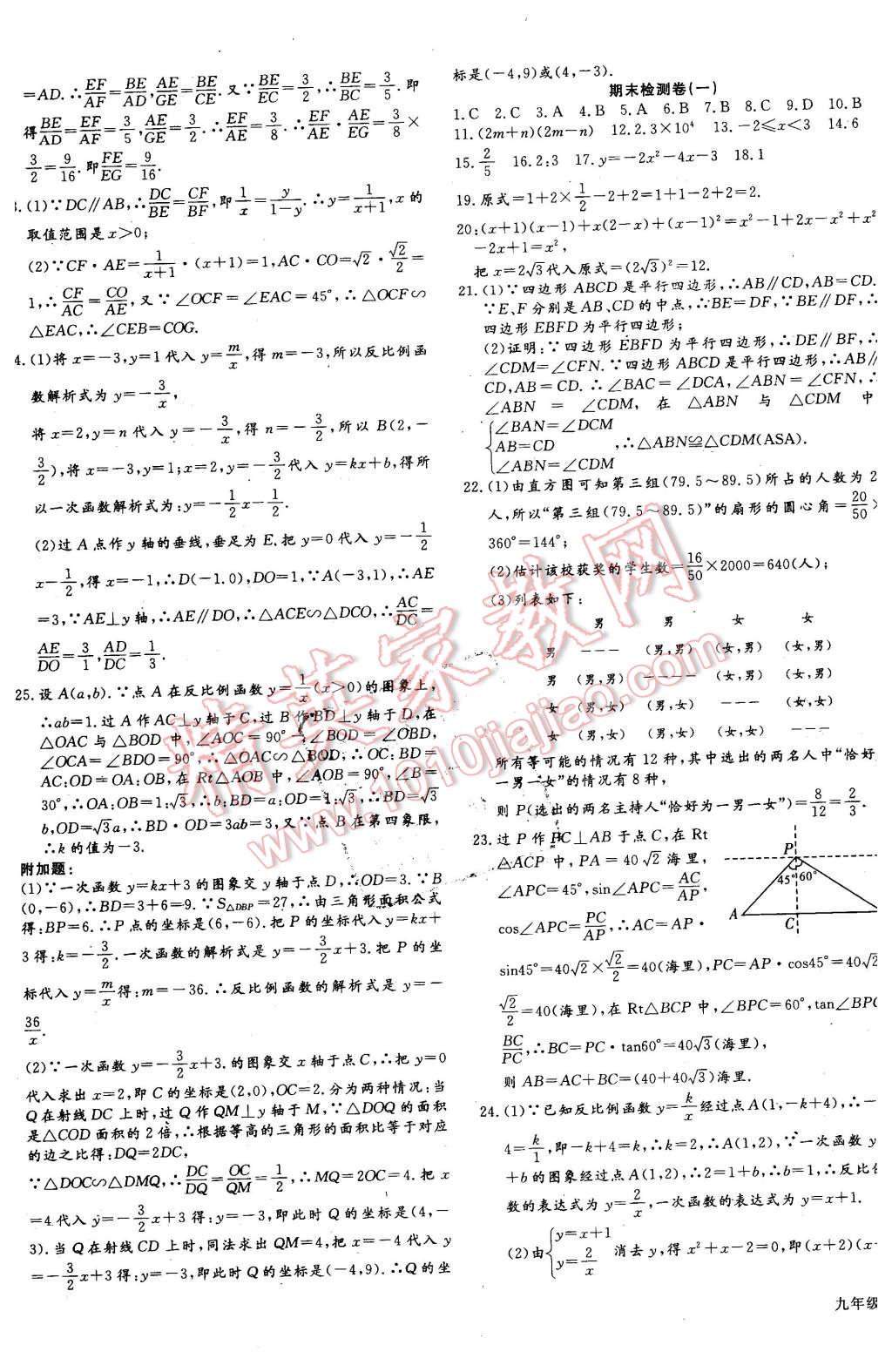 2016年同步检测金卷九年级数学下册人教版 第23页