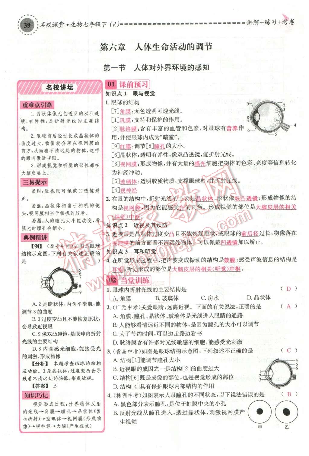 2016年名校課堂滾動學(xué)習(xí)法七年級生物下冊人教版教師用書 第39頁