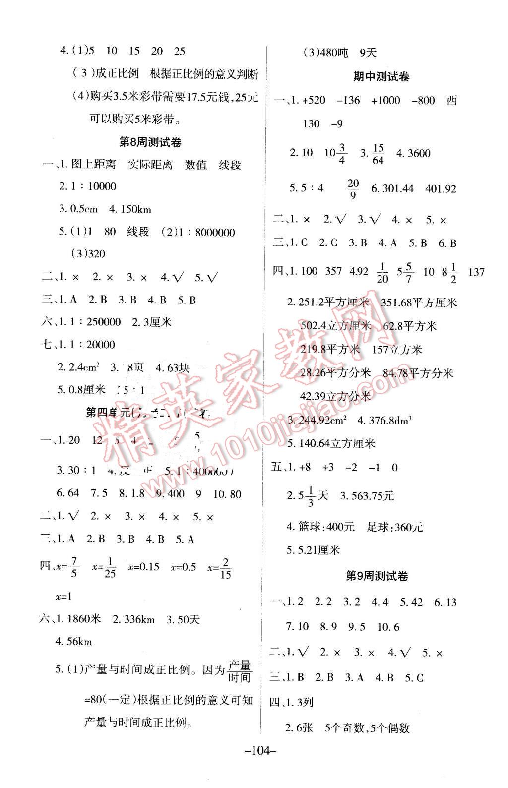 2016年優(yōu)佳好卷與教學完美結合六年級數(shù)學下冊人教版 第4頁