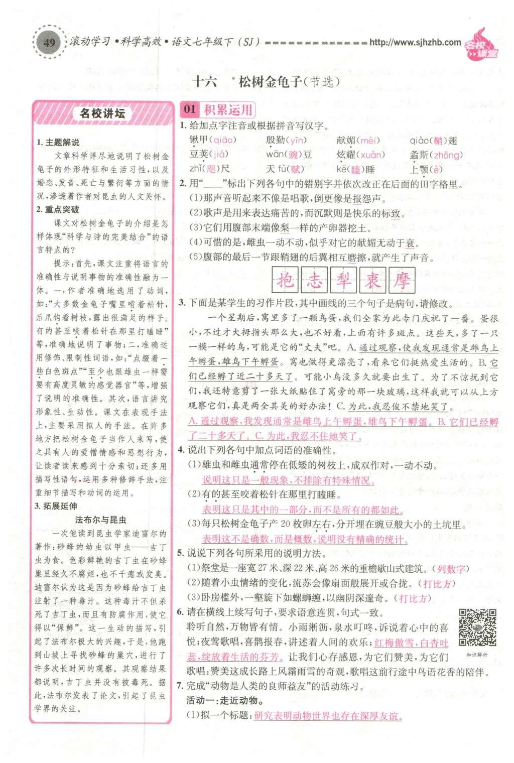 2016年名校課堂滾動(dòng)學(xué)習(xí)法七年級語文下冊蘇教版 第95頁