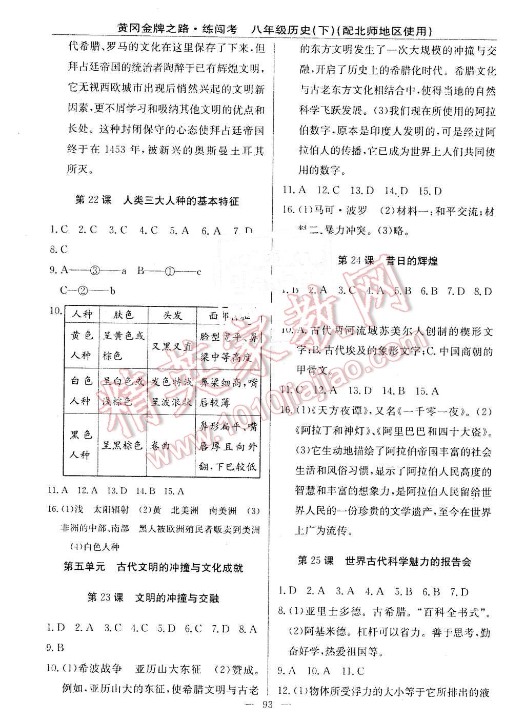 2016年黄冈金牌之路练闯考八年级历史下册北师大版 第7页