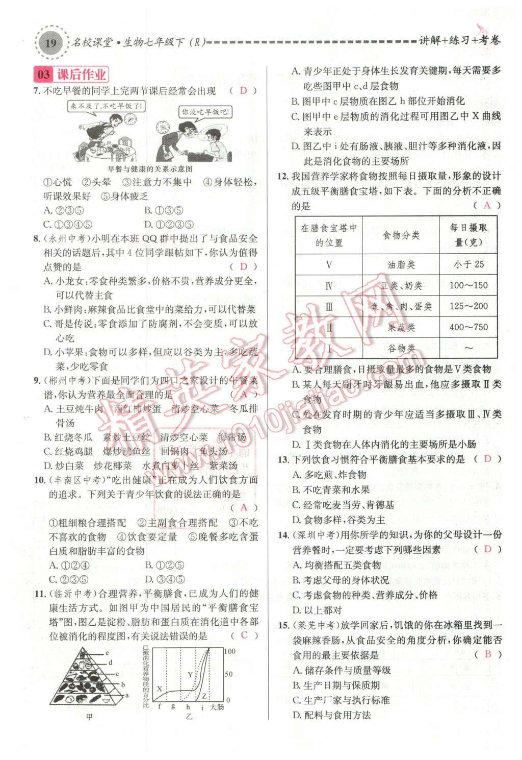 2016年名校課堂滾動(dòng)學(xué)習(xí)法七年級(jí)生物下冊(cè)人教版教師用書(shū) 第19頁(yè)