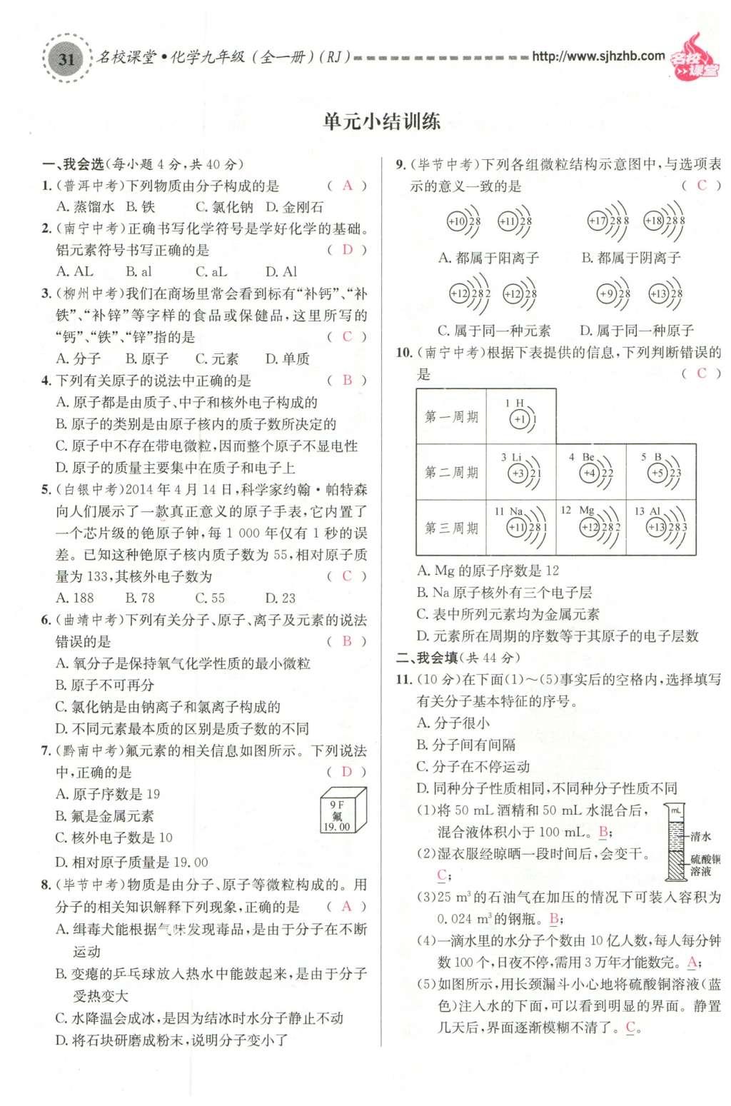 2015年名校課堂滾動(dòng)學(xué)習(xí)法九年級(jí)化學(xué)全一冊(cè)人教版云南專(zhuān)版 第三單元 物質(zhì)構(gòu)成的奧秘第97頁(yè)