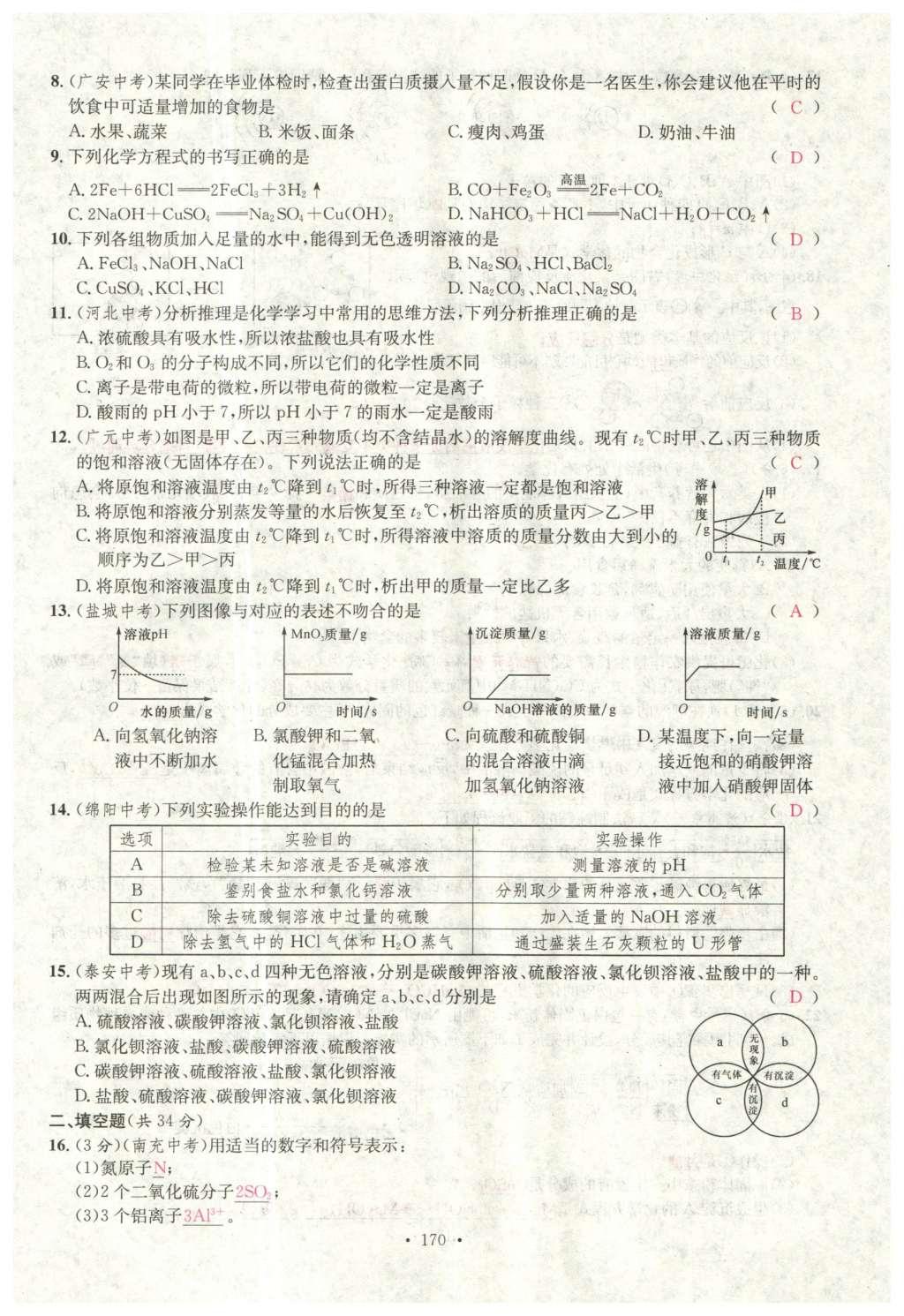 2015年名校课堂滚动学习法九年级化学全一册人教版云南专版 综合测试第42页