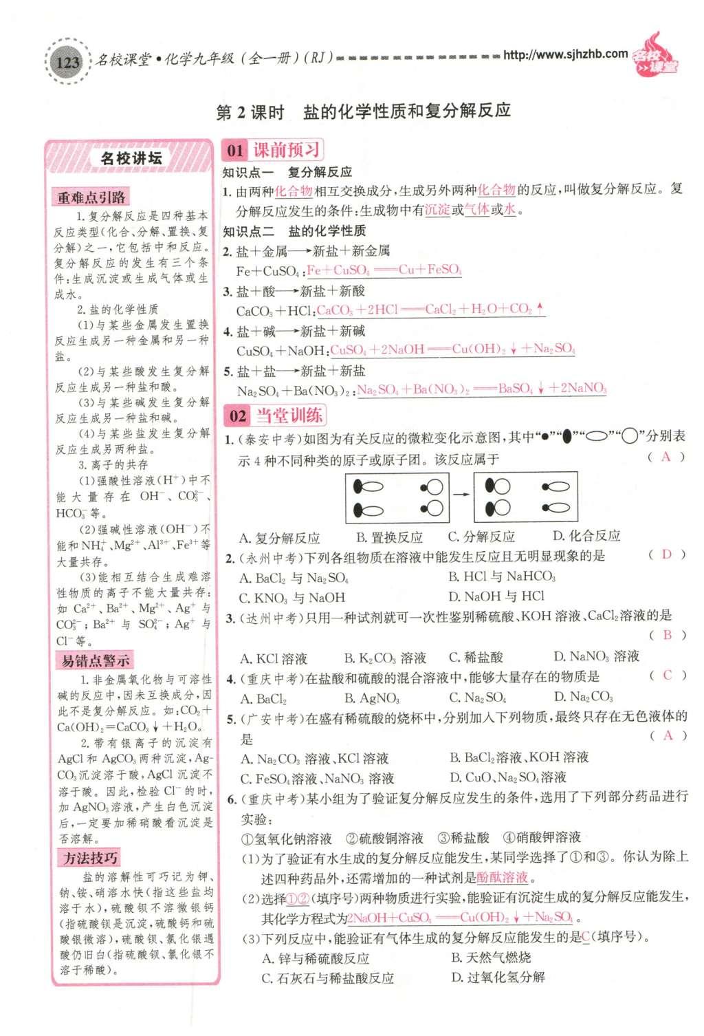 2015年名校课堂滚动学习法九年级化学全一册人教版云南专版 第十一单元 盐 化肥第153页