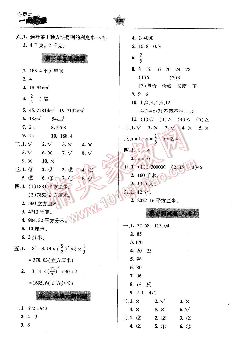 2016年金博士一點(diǎn)全通六年級(jí)數(shù)學(xué)下冊青島版 第10頁