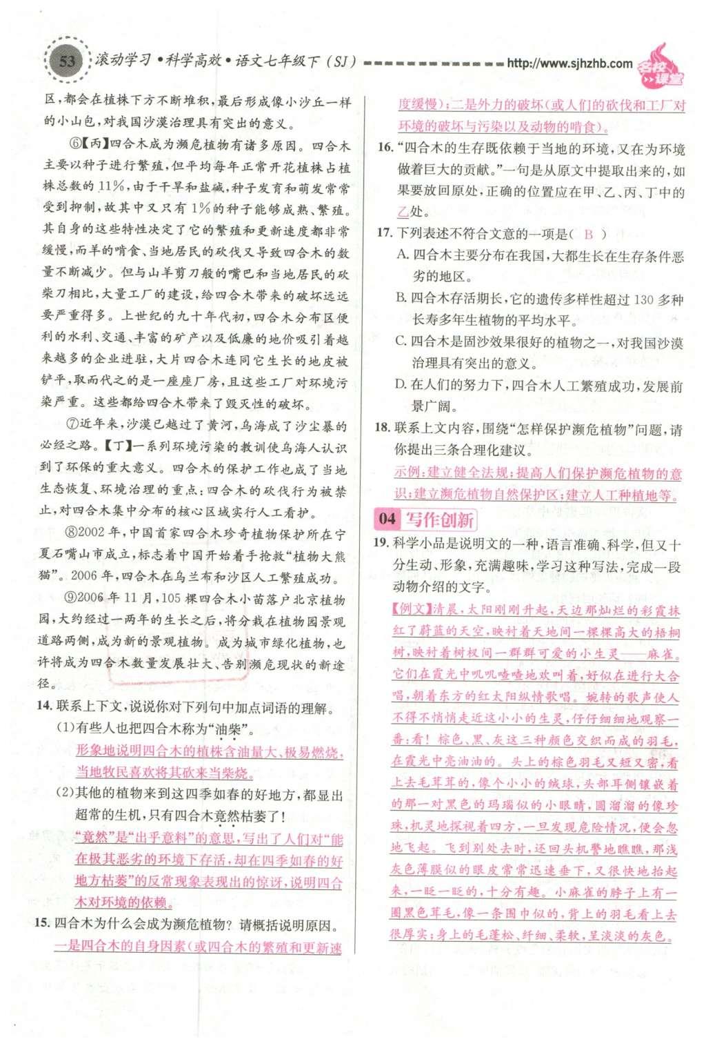 2016年名校課堂滾動學(xué)習(xí)法七年級語文下冊蘇教版 第99頁