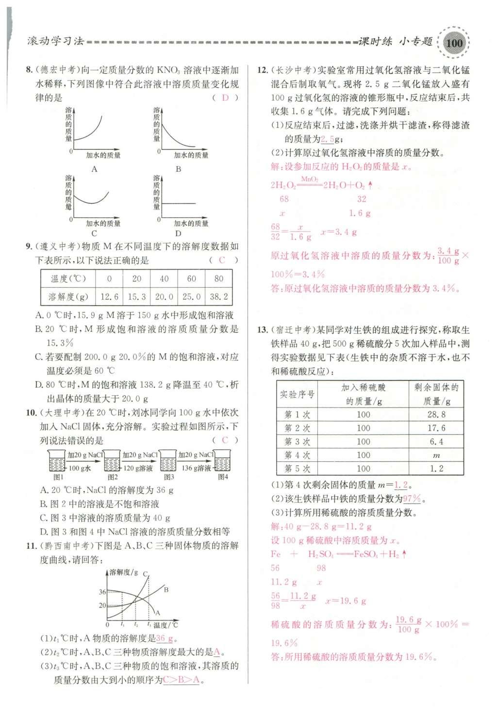 2015年名校課堂滾動(dòng)學(xué)習(xí)法九年級(jí)化學(xué)全一冊(cè)人教版云南專版 第九單元 溶液第130頁