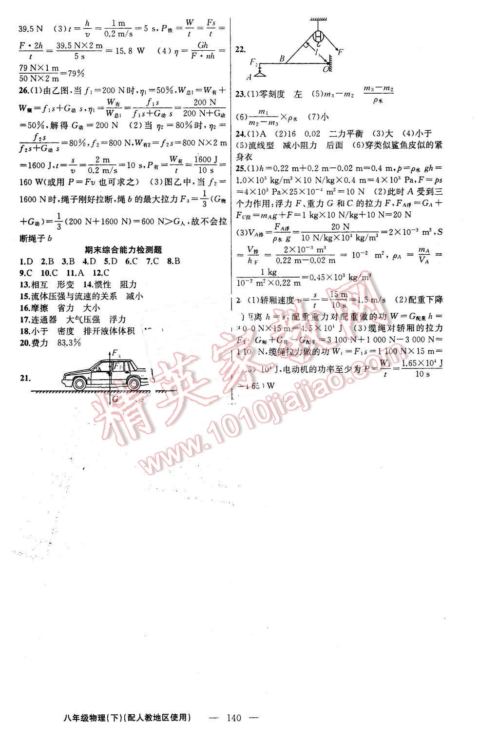 2016年黄冈金牌之路练闯考八年级物理下册人教版 第16页