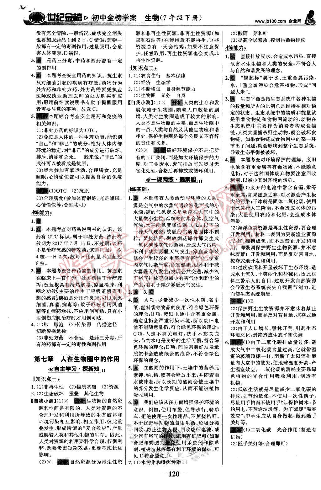 2016年世纪金榜金榜学案七年级生物下册济南版 第21页