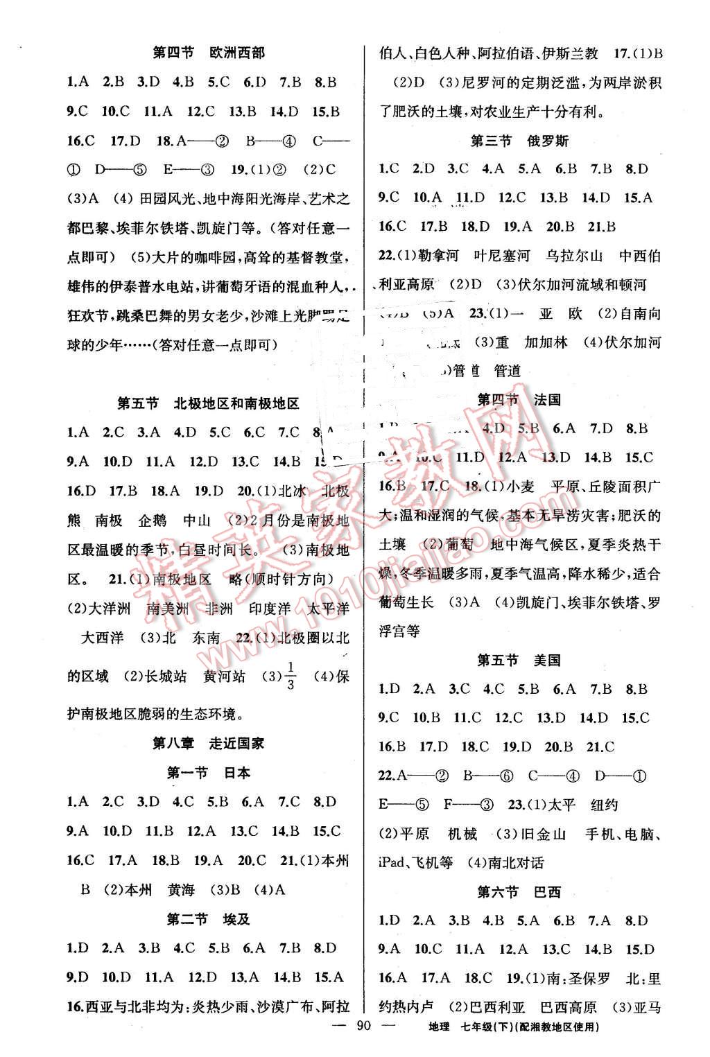 2016年黃岡金牌之路練闖考七年級地理下冊湘教版 第2頁