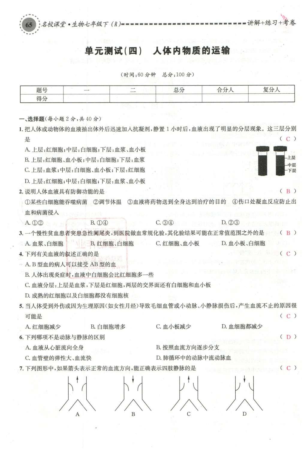 2016年名校課堂滾動學習法七年級生物下冊人教版教師用書 第65頁