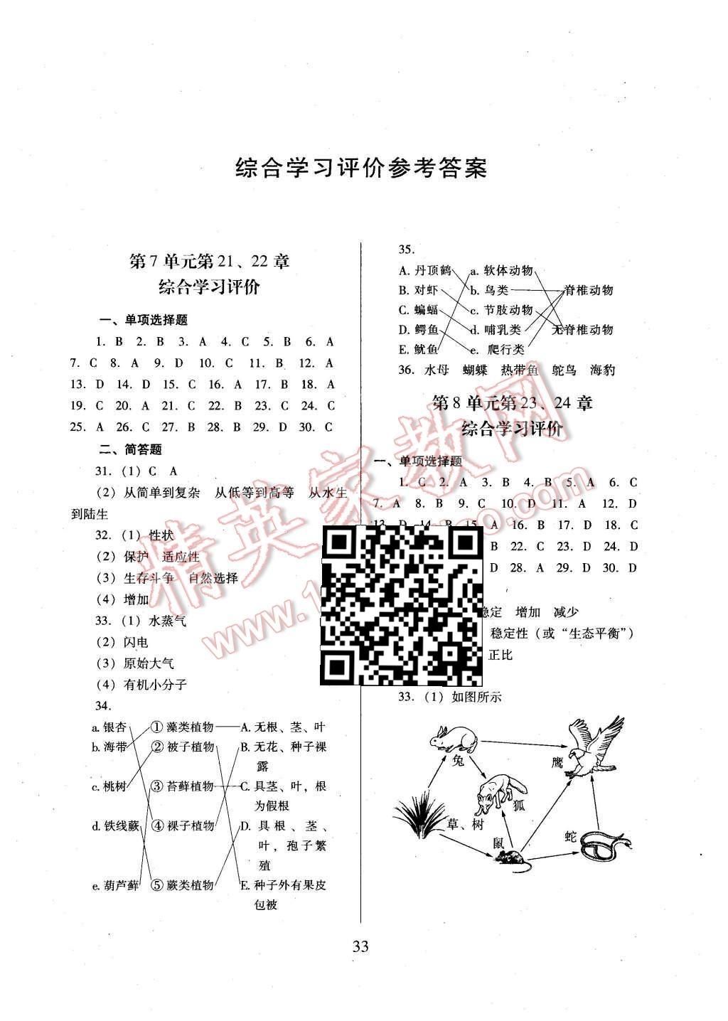 2016年南方新课堂金牌学案八年级生物学下册北师大版 单元综合学习评价第7页