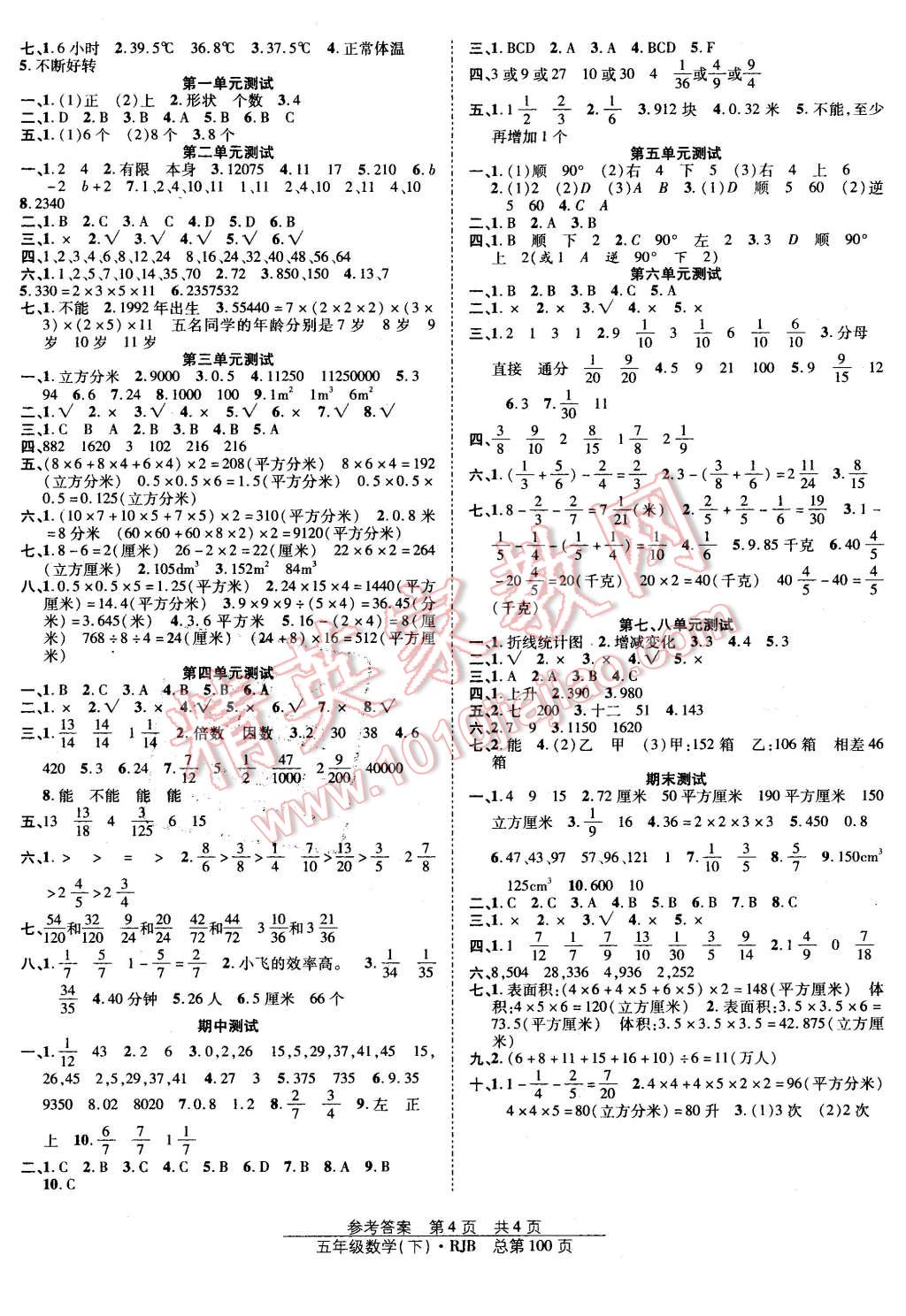 2016年陽(yáng)光訓(xùn)練課時(shí)作業(yè)五年級(jí)數(shù)學(xué)下冊(cè)人教版 第4頁(yè)