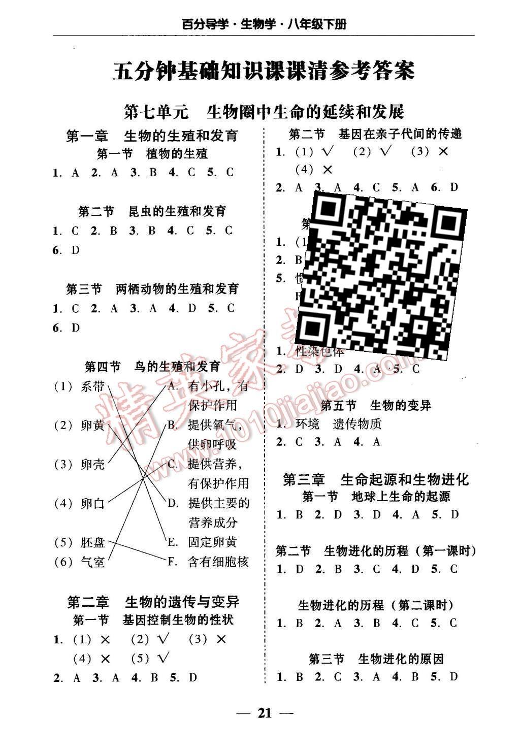 2016年易百分百分导学八年级生物学下册 五分钟基础知识课课清第9页