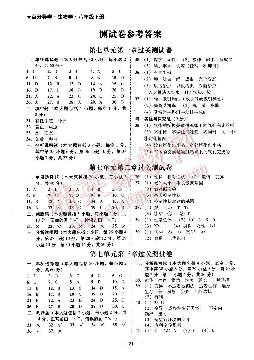 2016年易百分百分导学八年级生物学下册 第1页