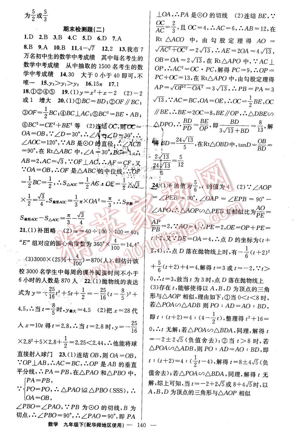 2016年黄冈金牌之路练闯考九年级数学下册华师大版 第24页