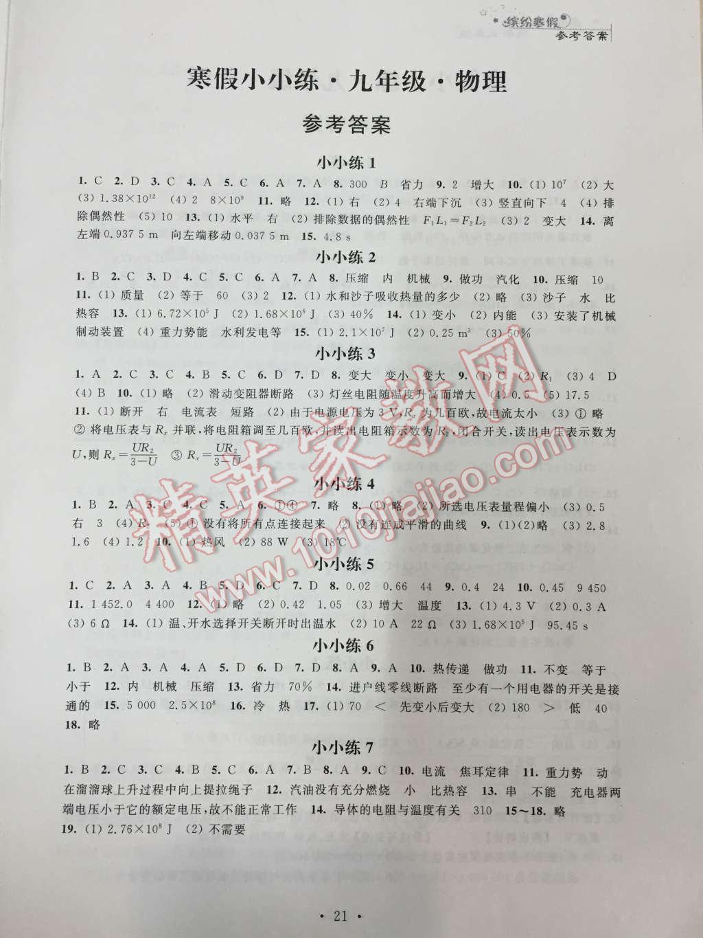 2016年寒假小小练九年级语文数学英语物理化学合订本 第21页