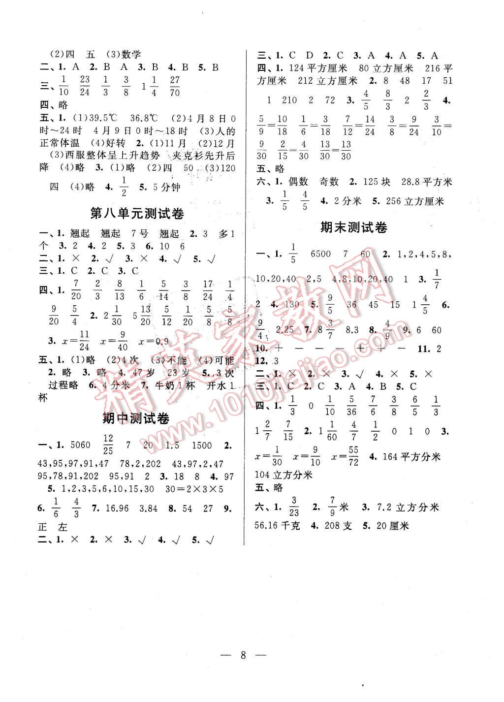 2016年啟東黃岡作業(yè)本五年級(jí)數(shù)學(xué)下冊(cè)人教版 第8頁(yè)