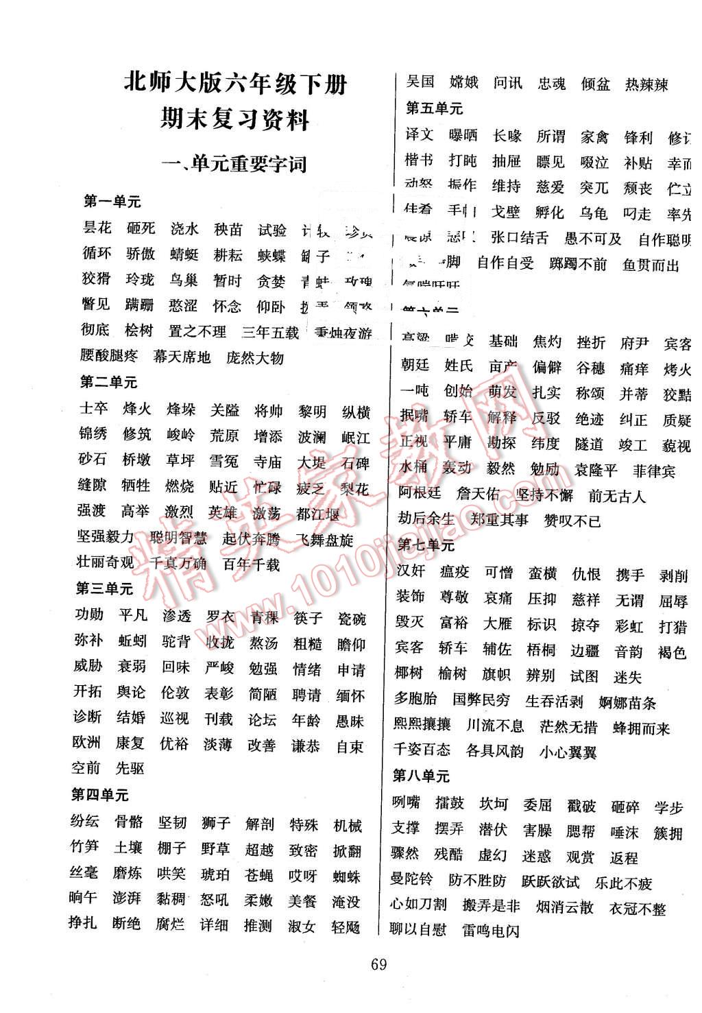 2016年名校名卷期末沖刺100分六年級語文下冊北師大版 第1頁