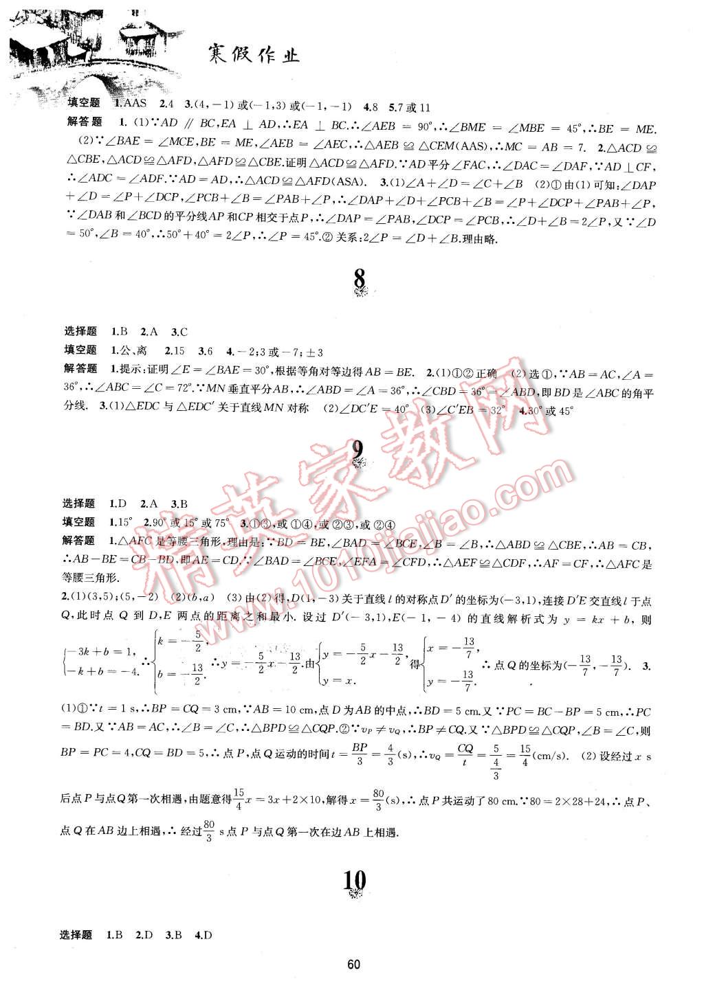 2016年寒假作業(yè)八年級數(shù)學(xué)滬科版安徽教育出版社 第3頁