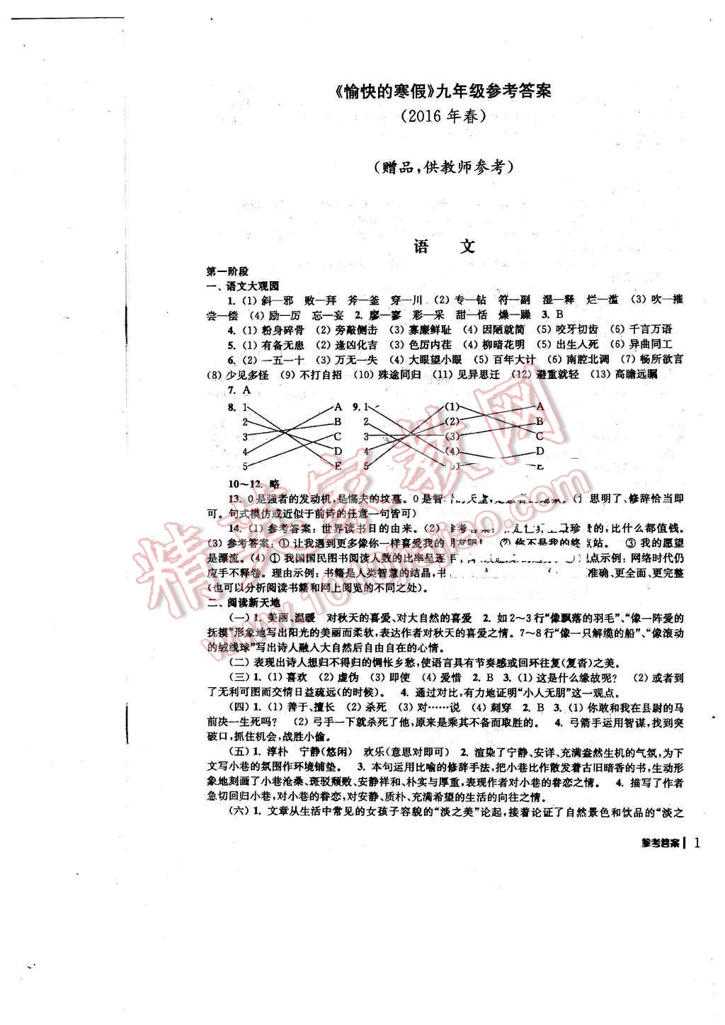 2016年愉快的寒假九年級合訂本南京出版社 第1頁