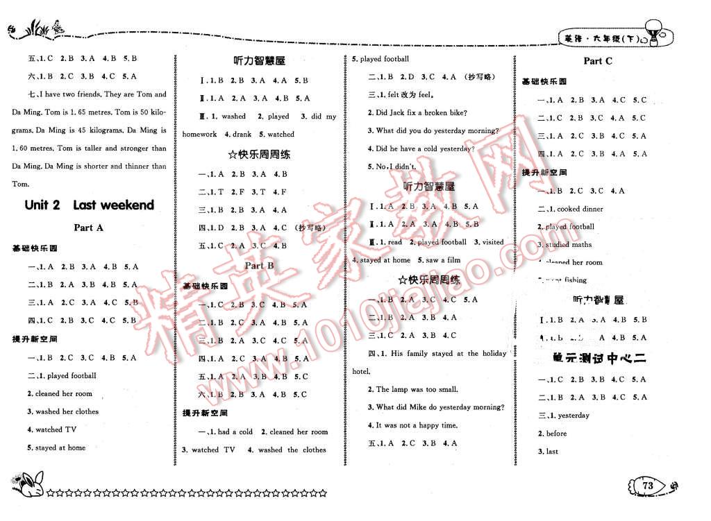 2016年天天100分優(yōu)化作業(yè)本六年級英語下冊人教版 第2頁