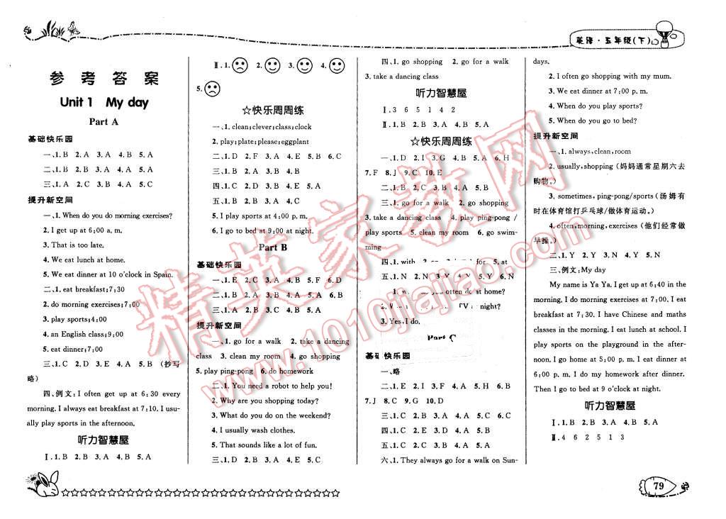 2016年天天100分優(yōu)化作業(yè)本五年級英語下冊人教版 第1頁