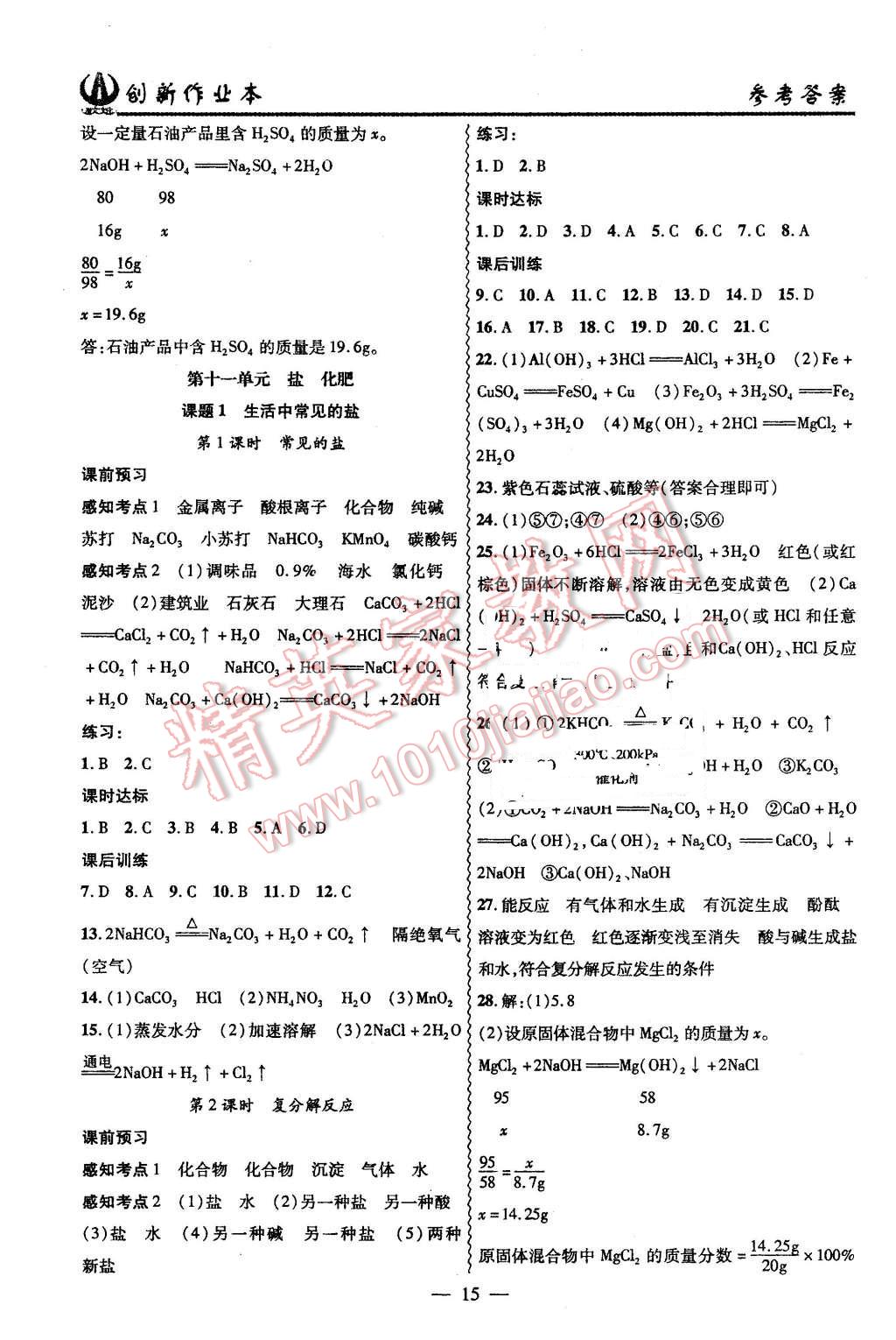 2016年創(chuàng)新課堂創(chuàng)新作業(yè)本九年級化學(xué)下冊人教版 第15頁