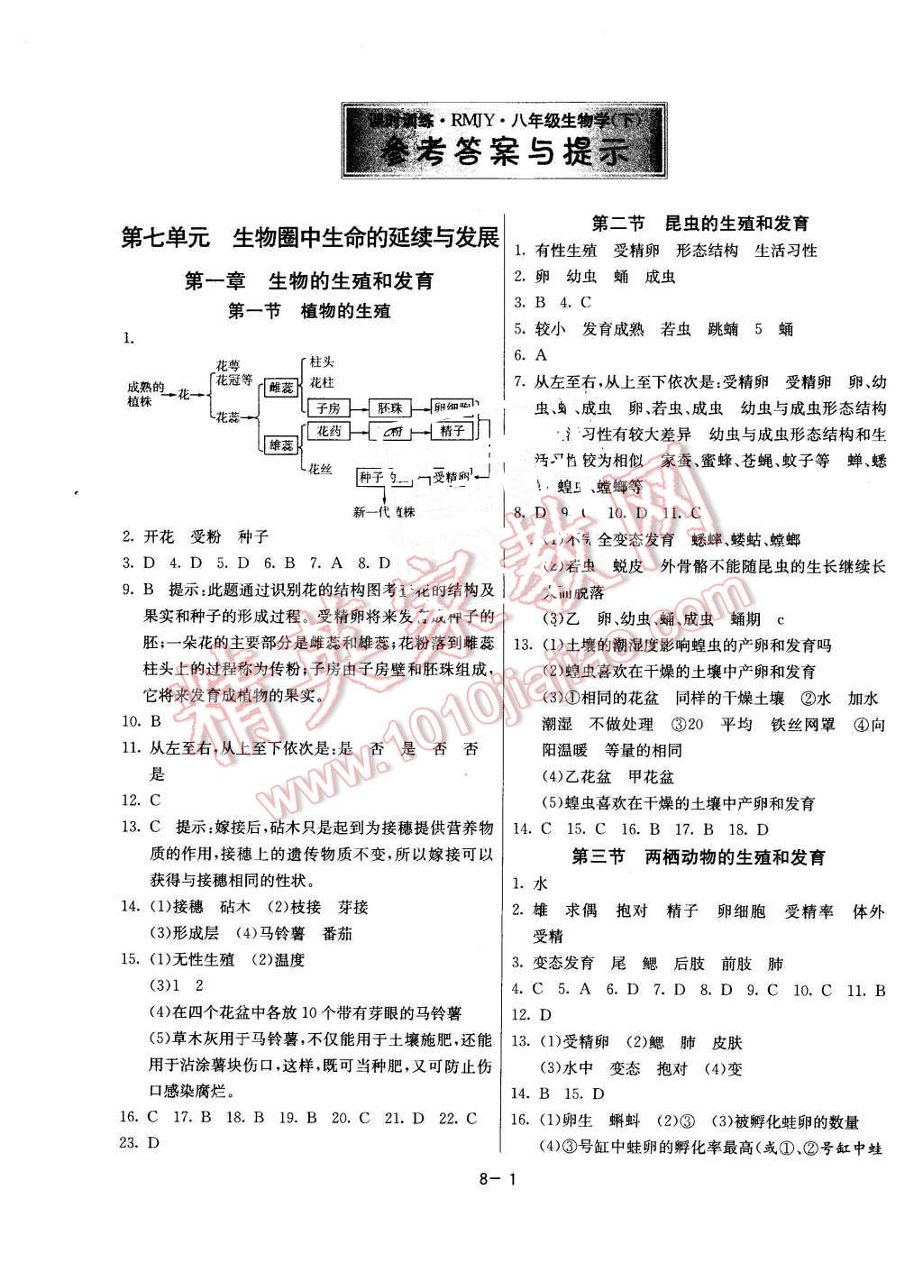 2016年課時(shí)訓(xùn)練八年級(jí)生物學(xué)下冊(cè)人教版 第1頁(yè)