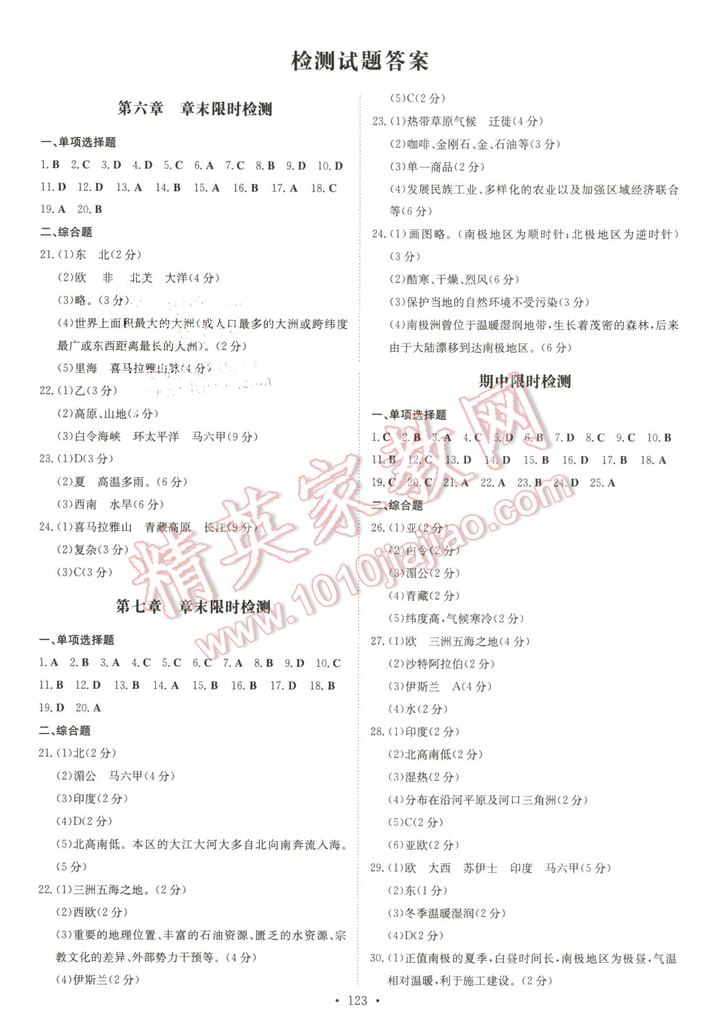 2016年初中同步学习导与练导学探究案七年级地理下册商务星球版 第11页