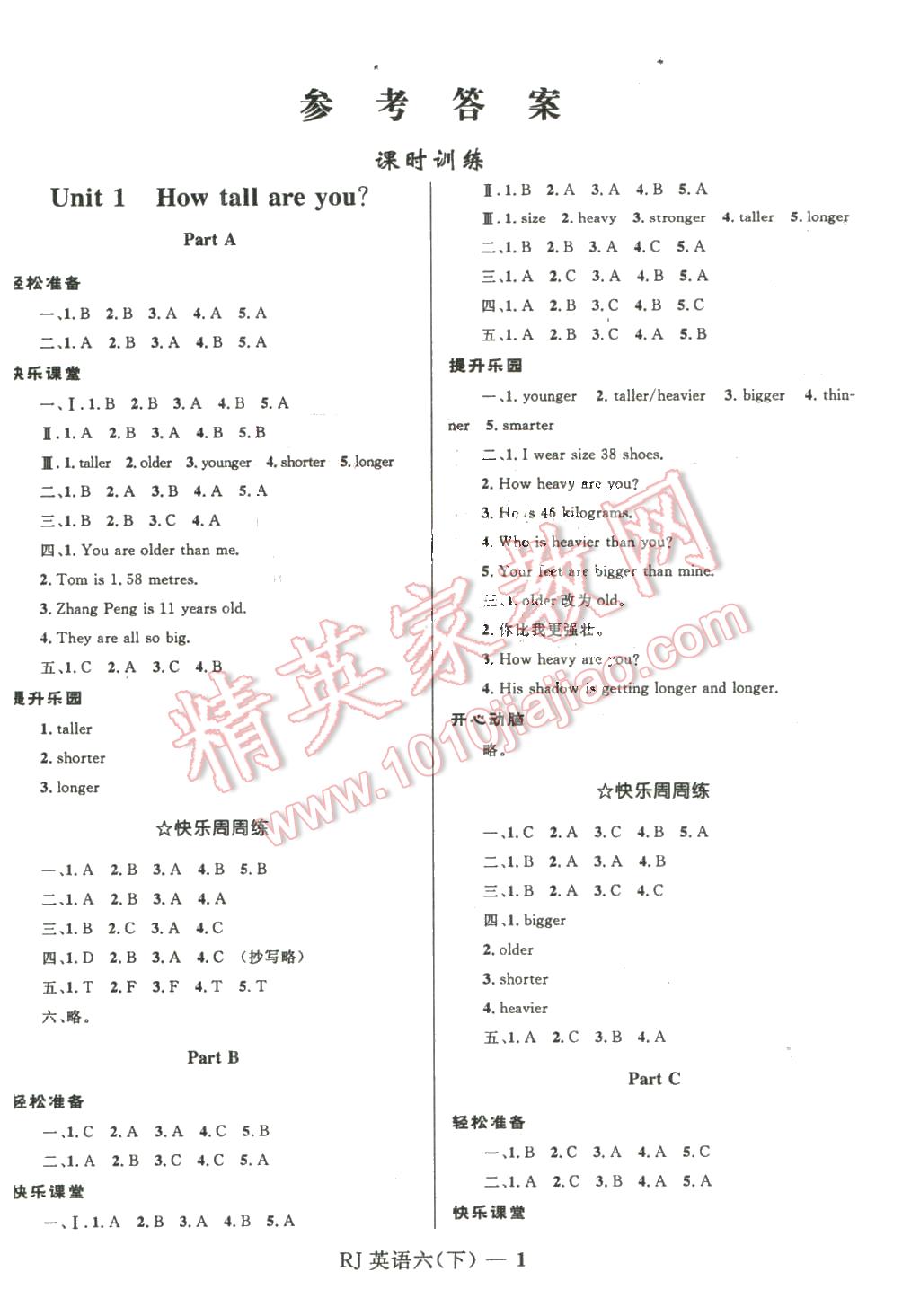 2016年奪冠百分百小學(xué)優(yōu)化訓(xùn)練六年級(jí)英語(yǔ)下冊(cè)人教版 第1頁(yè)