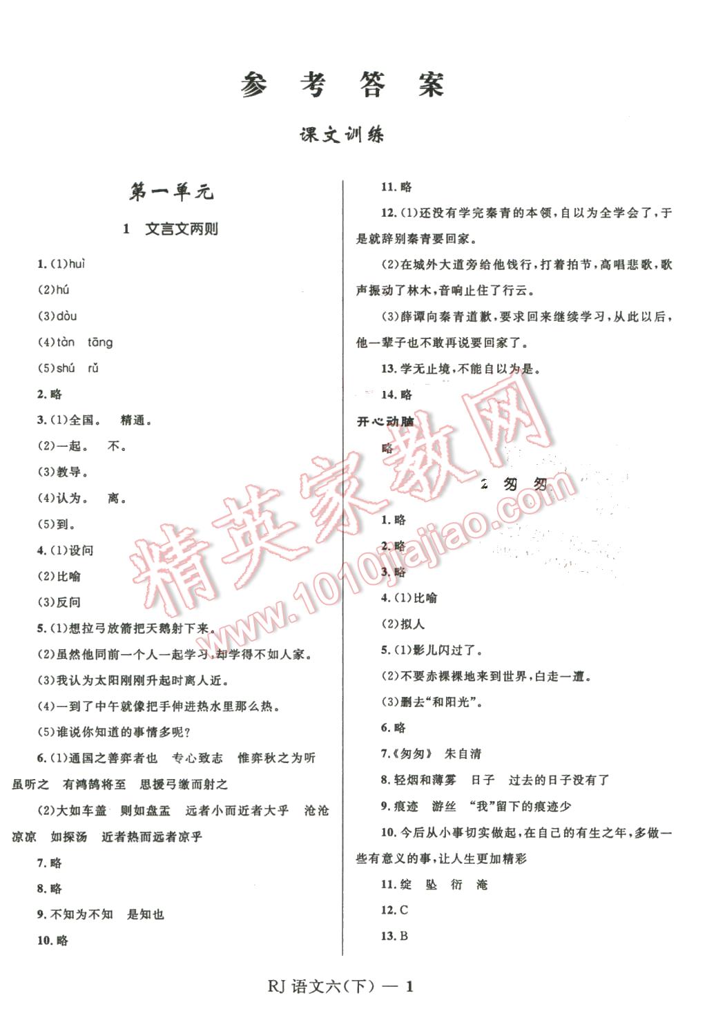 2016年奪冠百分百小學(xué)優(yōu)化訓(xùn)練六年級(jí)語(yǔ)文下冊(cè)人教版 第1頁(yè)