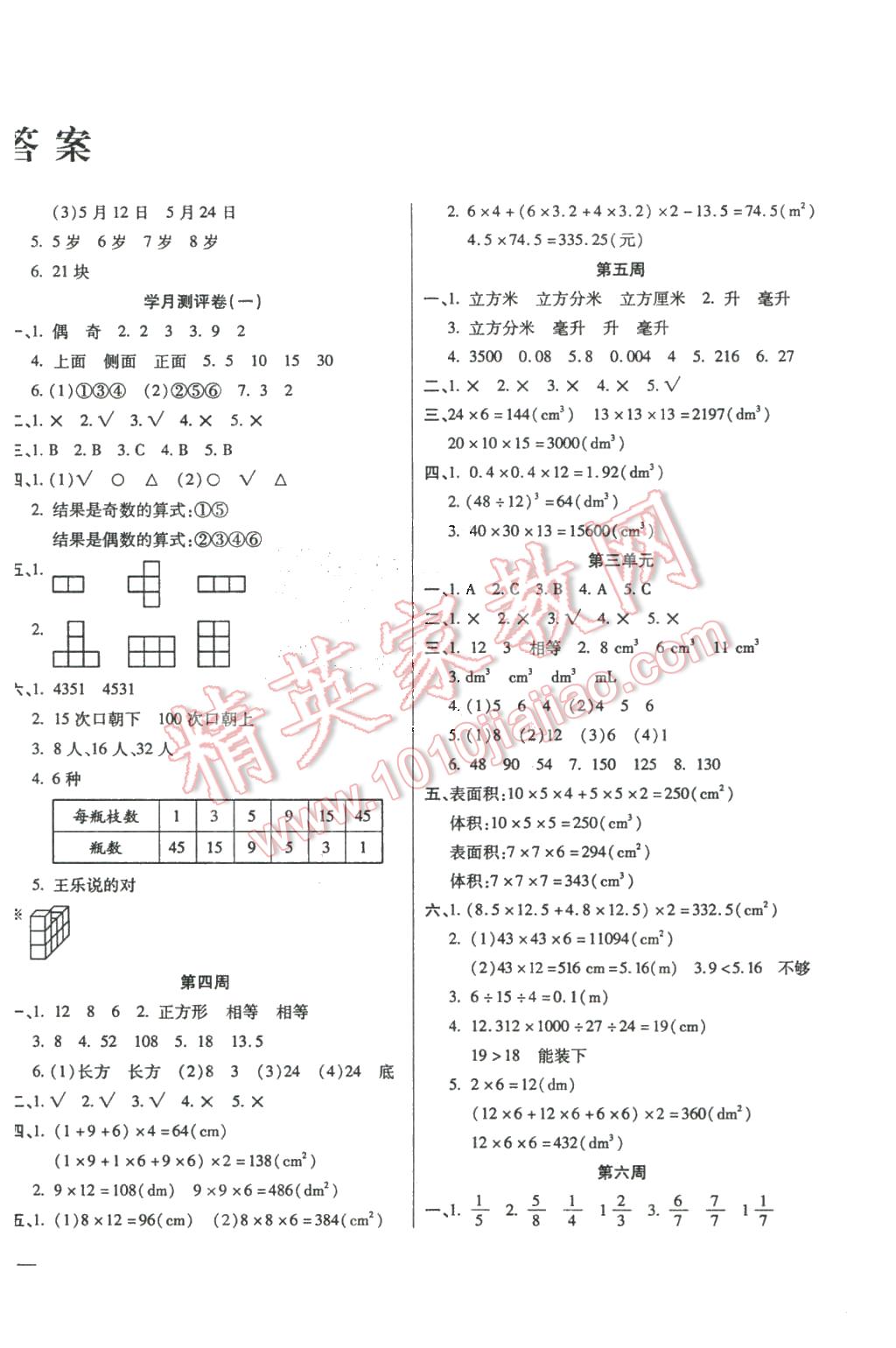 2016年小学周周大考卷五年级数学下册人教版 第2页