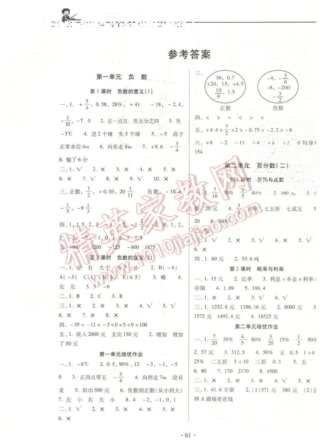 2016年名校名師培優(yōu)作業(yè)本加核心試卷六年級(jí)數(shù)學(xué)下冊(cè)人教版 第1頁