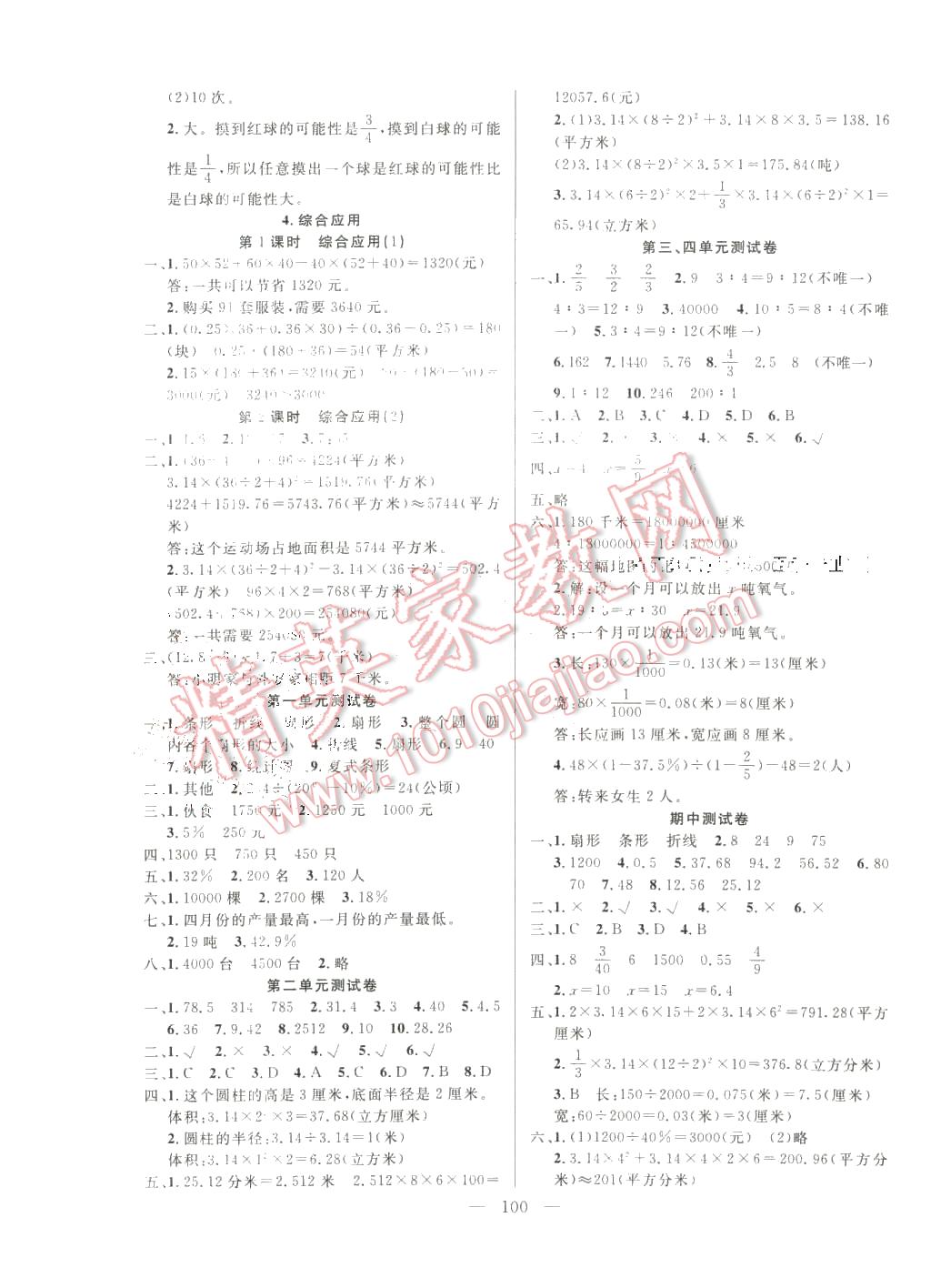 2016年百分學(xué)生作業(yè)本題練王六年級數(shù)學(xué)下冊蘇教版 第6頁