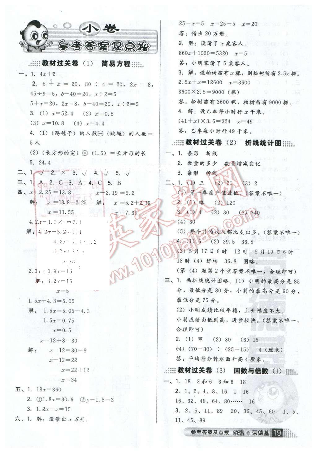 2016年好卷五年级数学下册苏教版 小卷参考答案第17页