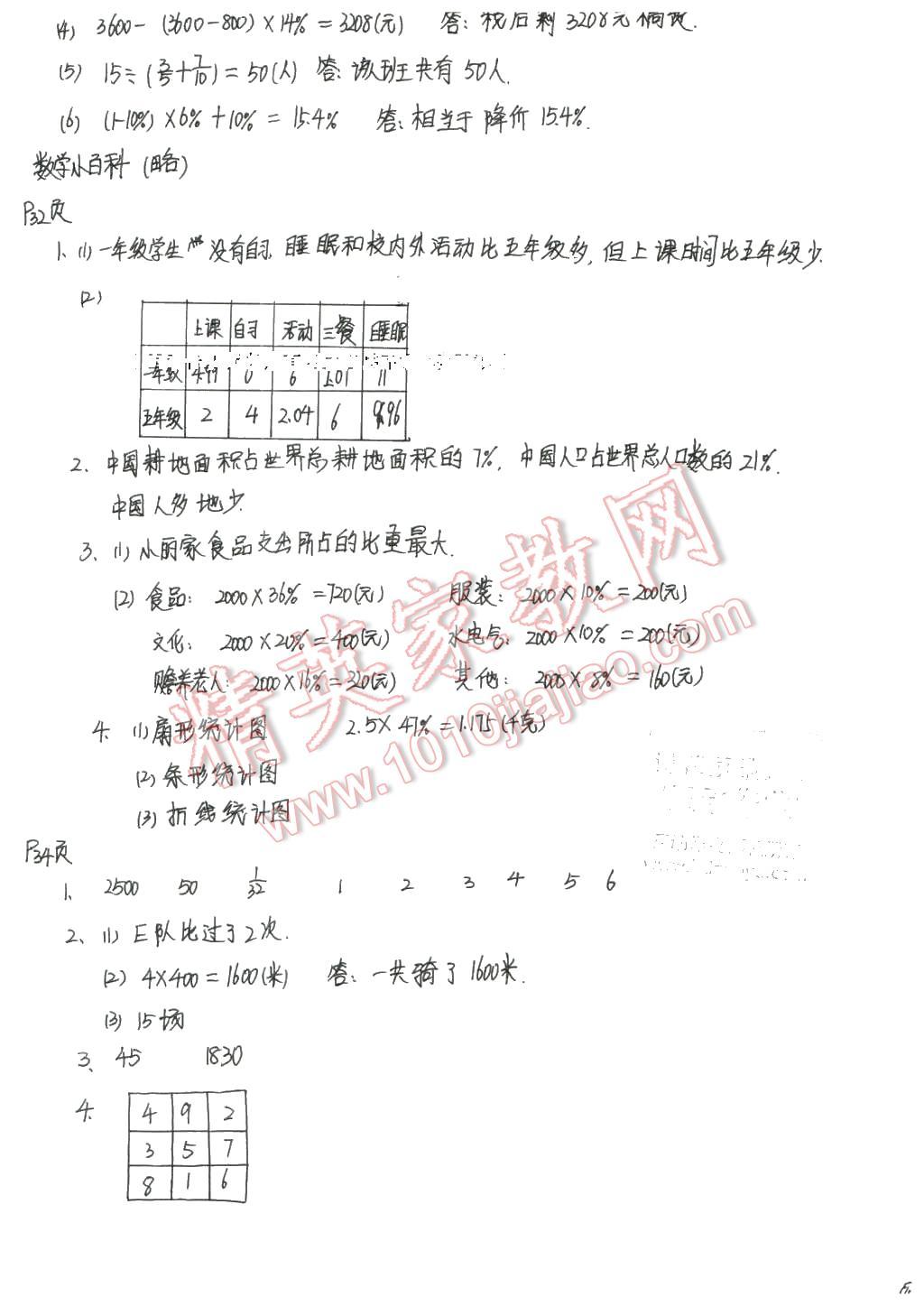 2016年寒假作业六年级数学人教版安徽少年儿童出版社 第7页