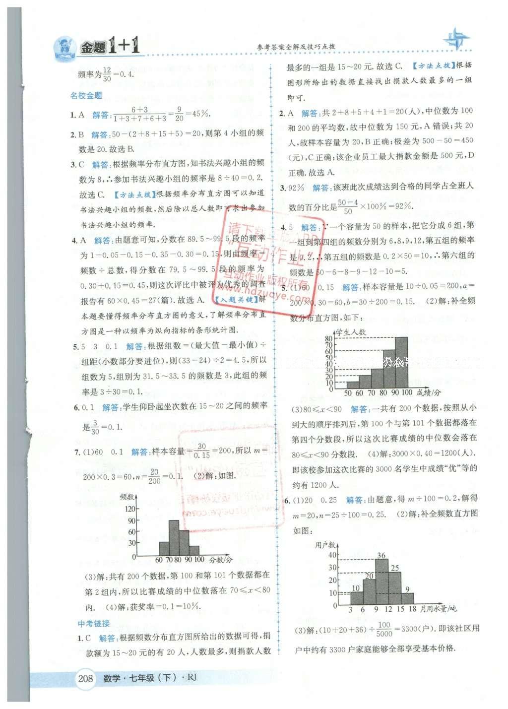2016年金題1加1七年級數(shù)學下冊人教版 第十章  數(shù)據(jù)的手機、整理與描述第65頁
