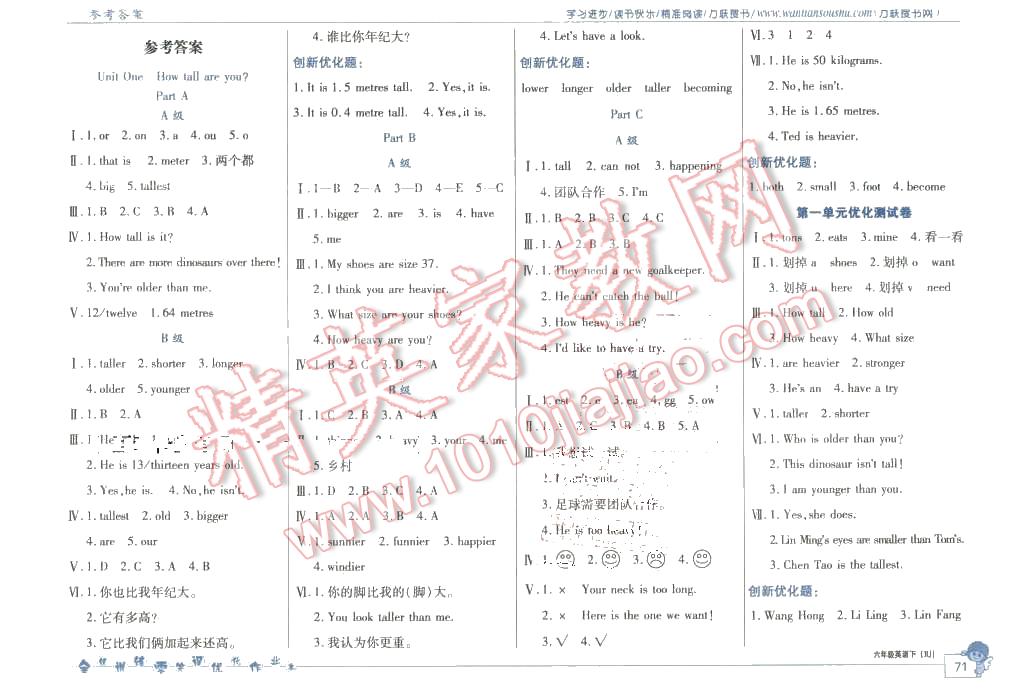 2016年全優(yōu)訓(xùn)練零失誤優(yōu)化作業(yè)本六年級(jí)英語(yǔ)下冊(cè)人教PEP版 第1頁(yè)