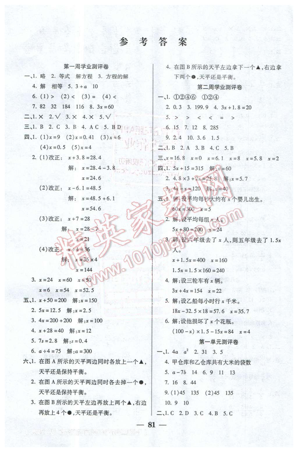 2016年手拉手全優(yōu)練考卷五年級(jí)數(shù)學(xué)下冊(cè)蘇教版 第1頁(yè)